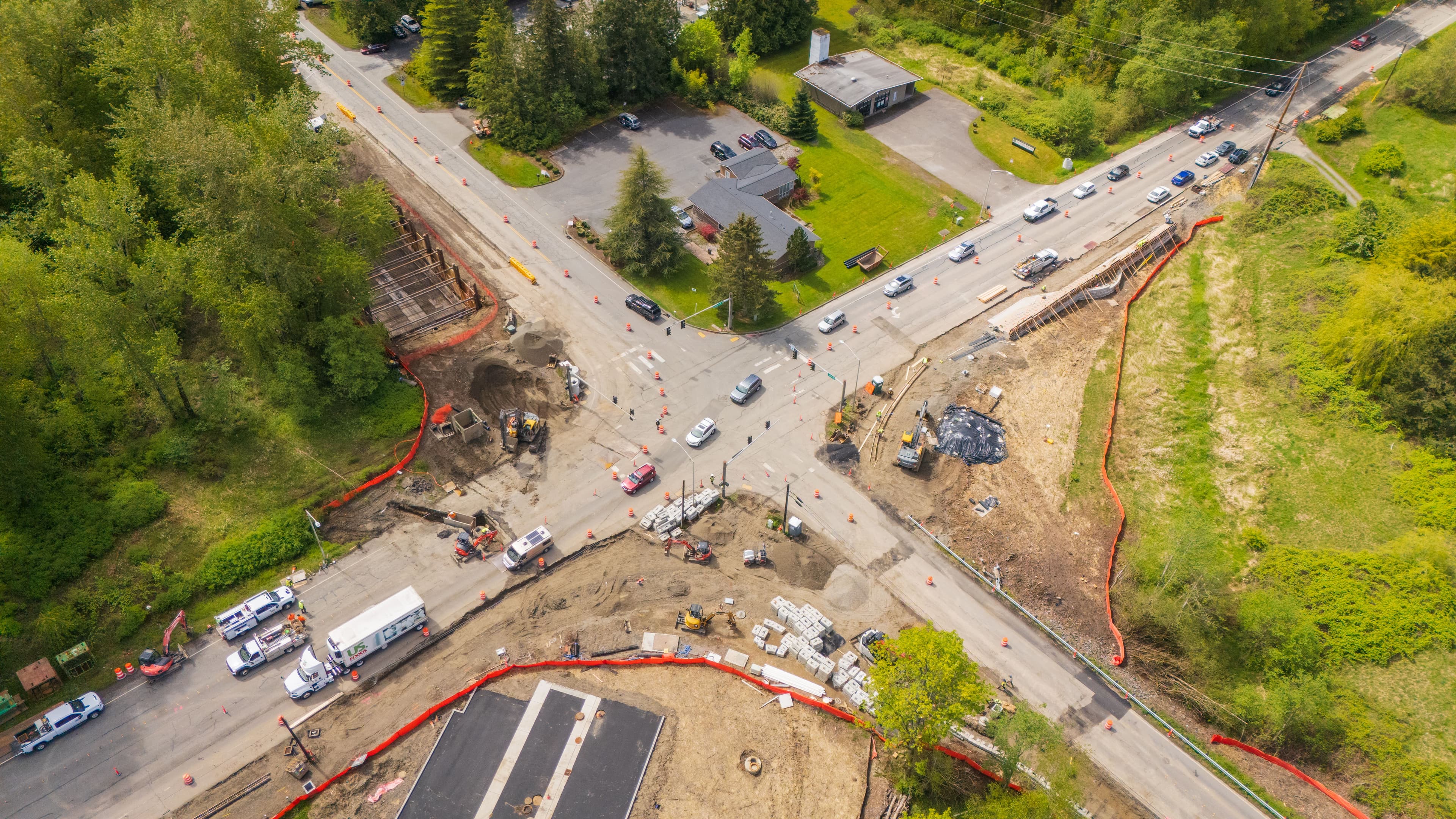 Aerial photo of James Street and Bakerview Intersection work in Bellingham, WA